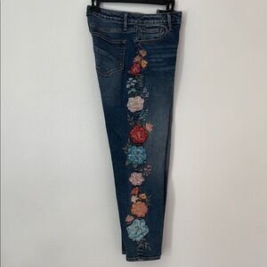 Driftwood MEG High Rise Crop Straight Leg Floral Embroidered Jeans Size 27 EUC